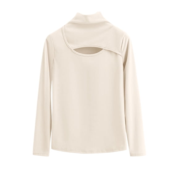 Ltctricy Women's Plus Size Thermal Shirts Fleece Lined Long Sleeve Turtleneck Cut out Loose T Shirts Warm Base Layer Tops(Beige,XX-Large)