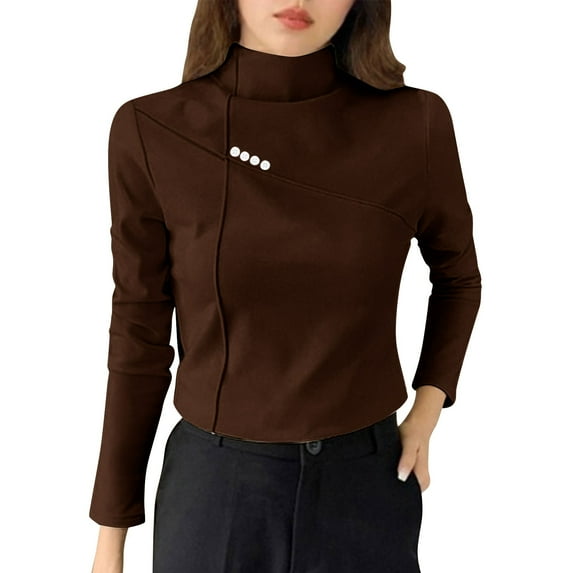 Ltctricy Women's Plus Size Thermal Shirts Fleece Warm Long Sleeve Turtleneck Base Layer Tops Soft Casual Undershirts(Coffee,X-Large)