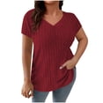 thumbnail image 1 of Ltctricy Women's Plus Size Tops Fashion Short Sleeve V Neck Ribbed Knit T Shirts Soft Casual Tunic Blouses, 1 of 7