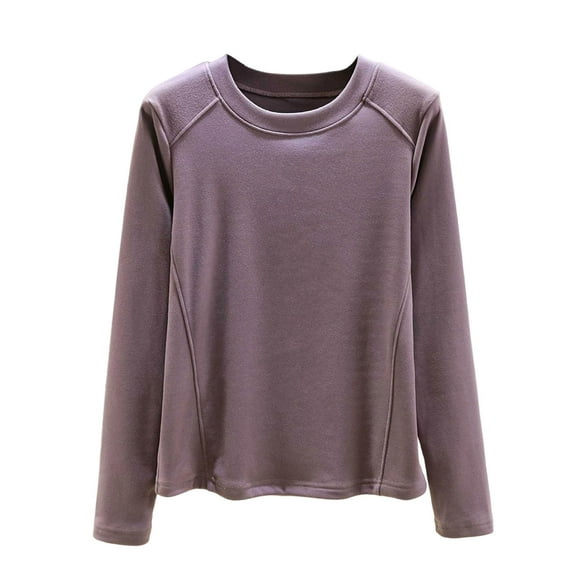 Ltctricy Women's Plus Size Tops Fleece Warm Long Sleeve Crew Neck Basic T Shirts Loose Thermal Shirts Fall Winter Undershirts(Purple,Large)
