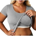 thumbnail image 1 of Ltctricy Women's Plus Size Tops Short Sleeve Crew Neck Ribbed Knit Slim T Shirts with Built in Bra Tight Casual Tees, 1 of 7