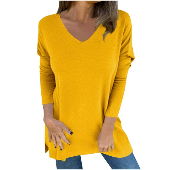 Ltctricy Women's Plus Size Tunic Tops Casual Crewneck Solid Long Sleeve T-Shirts Oversized Solid Color Blouse