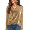 thumbnail image 1 of Ltctricy Women's Plus Size Velvet Tops Trendy V Neck Long Sleeve Solid Color Velour T Shirts Dressy Casual Blouses(Beige,Large), 1 of 4