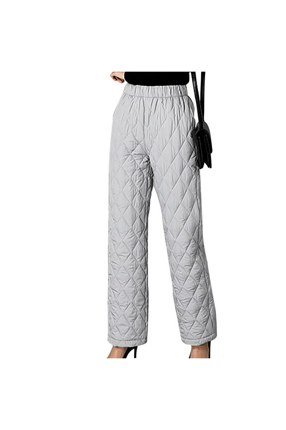 Women's Puffer Pants Winter Warm Wide Leg Quilted Snow Pants Lightweight Loose Outdoor Down Pants