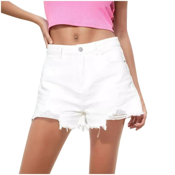 Ltctricy Women's Ripped Jean Shorts Trendy Mid Rise Frayed Hem Straight Leg Denim Shorts Casual Summer Shorts with Pockets