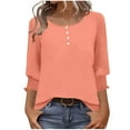 thumbnail image 1 of Ltctricy Women's Ruffle 3/4 Length Sleeve Tops Crew Neck Quarter Button Solid Color Tunic T Shirts Casual Loose Tee Blouses(Orange,X-Large), 1 of 7