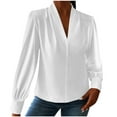 thumbnail image 1 of Ltctricy Women's Satin Silk Blouses Dressy Casual Pleated Long Sleeve V Neck Business Work Tops Loose Office Shirts(White,X-Large), 1 of 7