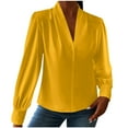 thumbnail image 1 of Ltctricy Women's Satin Silk Blouses Dressy Casual Pleated Long Sleeve V Neck Business Work Tops Loose Office Shirts(Yellow,X-Large), 1 of 7