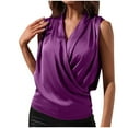 thumbnail image 1 of Ltctricy Women's Satin Tank Tops Elegant Wrap V Neck Pleated Business Casual Work Cami Shirts Loose Sleeveless Blouses, 1 of 6