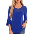 thumbnail image 1 of Ltctricy Women's Sequin Tops 3/4 Length Bell Sleeve Crew Neck Pleated Front Sparkly Glitter Mesh Tunic Tops Dressy Casual Blouses(Blue,Large), 1 of 5