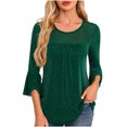 thumbnail image 1 of Ltctricy Women's Sequin Tops 3/4 Length Bell Sleeve Crew Neck Pleated Front Sparkly Glitter Mesh Tunic Tops Dressy Casual Blouses(Green,XX-Large), 1 of 5