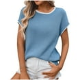 thumbnail image 1 of Ltctricy Women's Short Sleeve Sweaters Crew Neck Color Block Lightweight Knit Pullover Tops Loose Tunic Blouses, 1 of 7