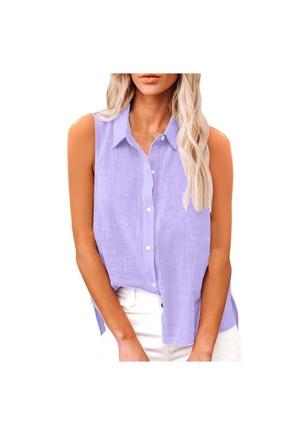 Women's Sleeveless Button down Shirts Summer Cotton Linen Plus Size Collared Tank Tops Business Casual Blouses