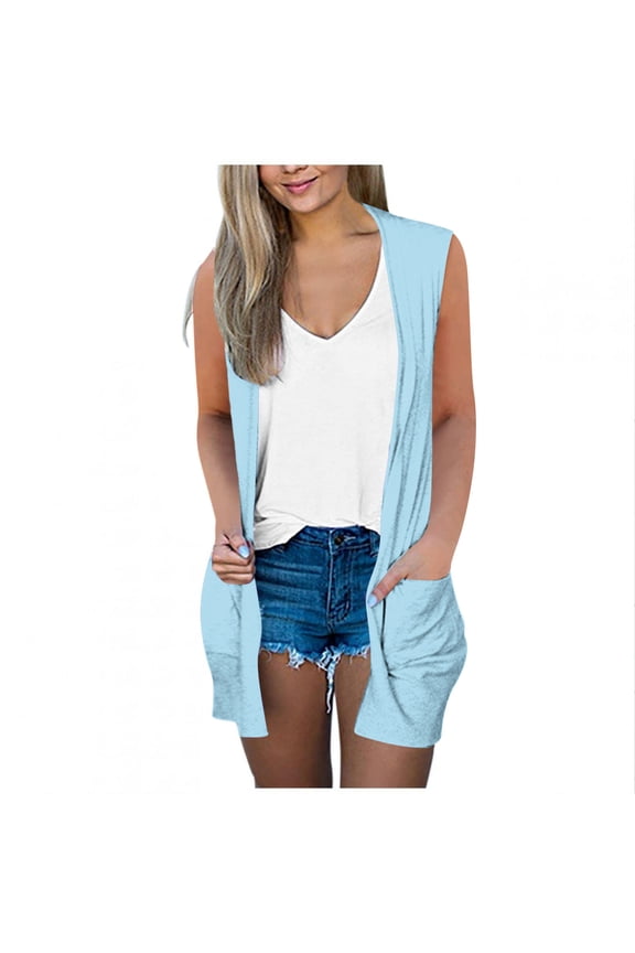 Women's Sleeveless Cardigans Lightweight Open Front Soft Casual Long Vests Spring Summer Cover Ups with Pockets