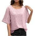 thumbnail image 1 of Ltctricy Women's Sparkly Tops Loose Casual Crew Neck Short Sleeve Glitter Dressy Blouses Club Party Shirts, 1 of 7