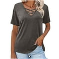 thumbnail image 1 of Ltctricy Women's Summer Tops Trendy Criss Cross V Neck Short Sleeve T Shirts Loose Casual Tunic Blouses, 1 of 6