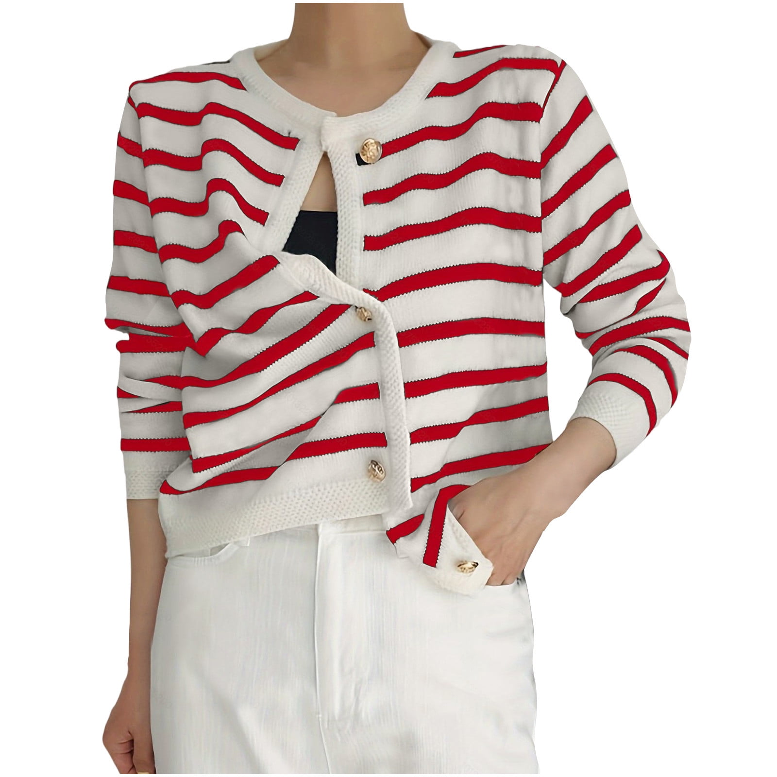 Women's Relaxed Fit Striped Knit Cardigan - Stylish Button-Up Sweater for Everyday Wear