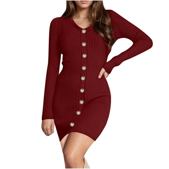 Ltctricy Women's Sweater Dress Knitted Long Sleeve Bodycon Mini Dress Trendy Elegant Cocktail Party Pencil Dress