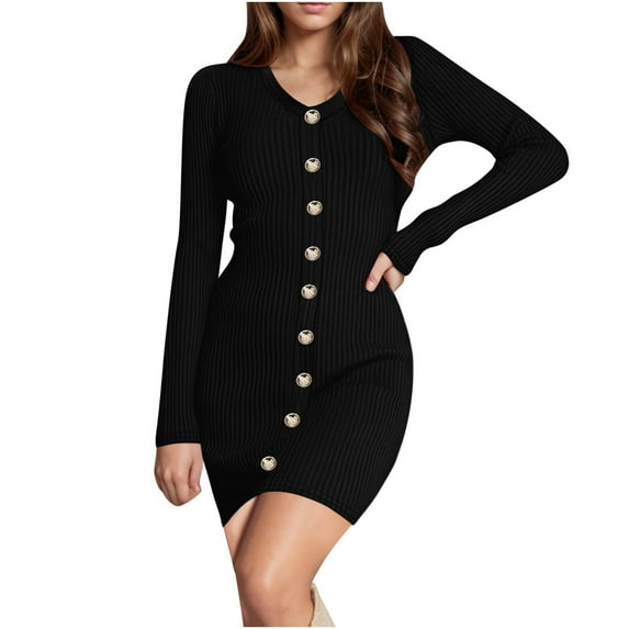Ltctricy Women's Sweater Dress Knitted Long Sleeve Bodycon Mini Dress Trendy Elegant Cocktail Party Pencil Dress