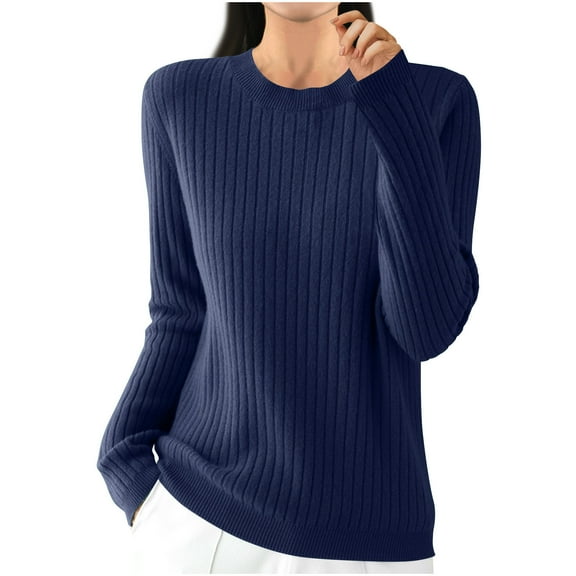 Ltctricy Women's Sweaters Trendy V Neck Long Sleeve Solid Color Pullover Knit Tops Loose Casual Tunic Sweaters(Navy,X-Large)