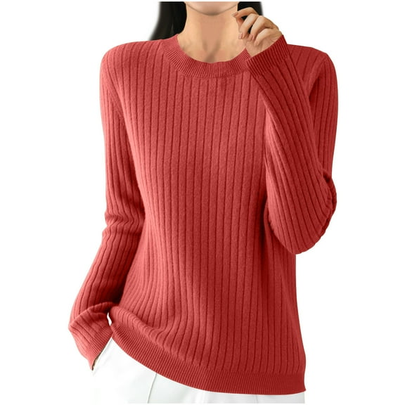 Ltctricy Women's Sweaters Trendy V Neck Long Sleeve Solid Color Pullover Knit Tops Loose Casual Tunic Sweaters(Red,Medium)