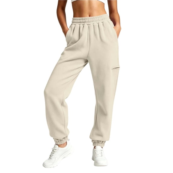 Ltctricy Women's Sweatpants Elastic Waisted Comfy Joggers with Pockets Casual Lounge Workout Pants Fall Clothes(Beige,Medium)
