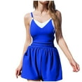 thumbnail image 1 of Ltctricy Women's Swim Rompers Spaghetti Strap V Neck Color Block Slim Ruched One Piece Swimsuits Swimwear Bathing Suit with Pockets, 1 of 6