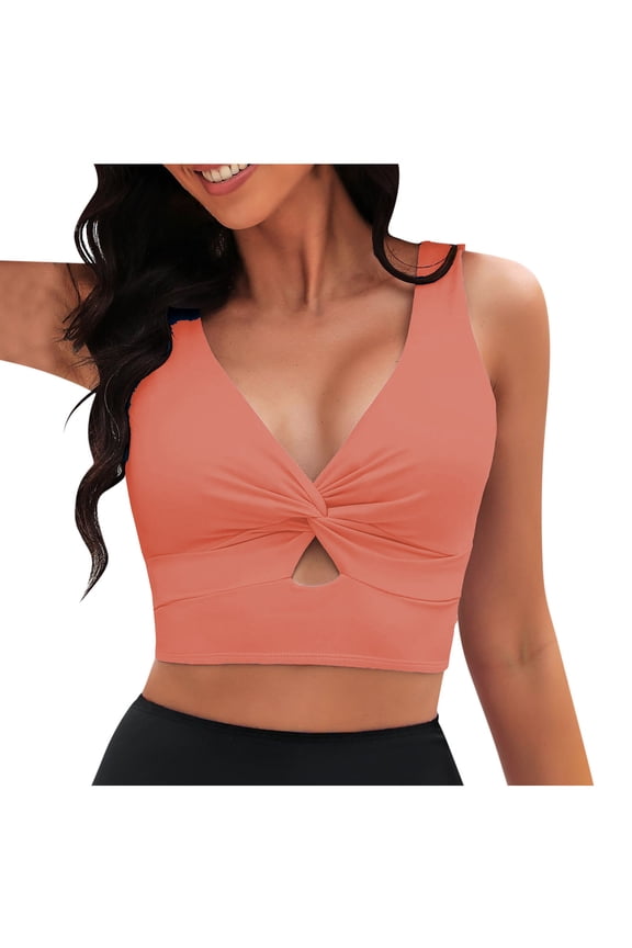 Women's Swim Tops Criss Cross Hollow out Adjustable Strap Push up Full Coverage up Bras Beach Crop Top Bralettes(Watermelon Red,X-Large)