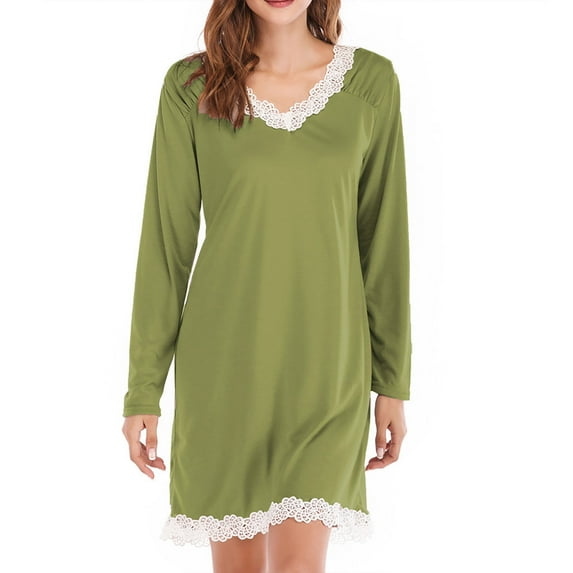 Ltctricy Women's T Shirt Dress Lace V Neck Long Sleeve Solid Color Casual Mini Dress Loose Tunic Dress Spring Fall Outfits