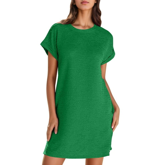 Ltctricy Women's T Shirt Dress Solid Color Short Sleeve Crew Neck Tunic Dress Summer Casual Mini Dresses with Pockets