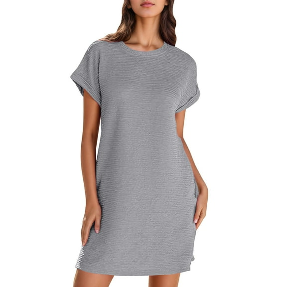 Ltctricy Women's T Shirt Dress Solid Color Short Sleeve Crew Neck Tunic Dress Summer Casual Mini Dresses with Pockets
