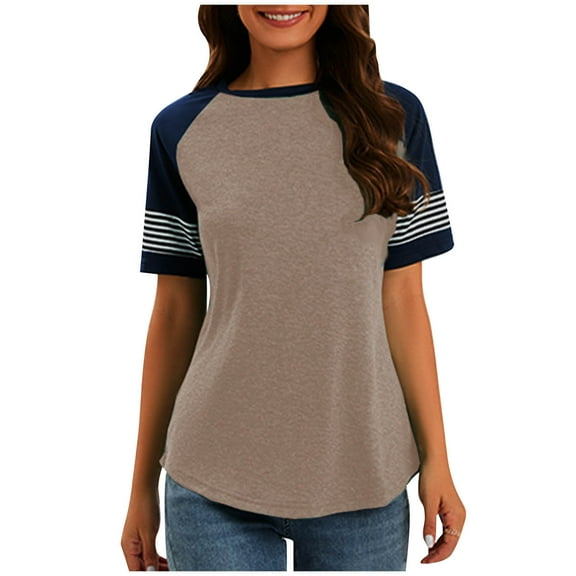 Ltctricy Women's T Shirts 2025 Fashion Crew Neck Short Sleeve Color Block Tunic Tops Soft Casual Tee Blouses