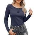 thumbnail image 1 of Ltctricy Women's T Shirts Long Sleeve Crew Neck Quarter Button Solid Color Slim Tunic Tops Casual Tee Blouses(Navy,XX-Large), 1 of 7