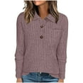 thumbnail image 1 of Ltctricy Women's T Shirts Long Sleeve V Neck Half Button Collared Ribbed Knit Tunic Tops Soft Casual Tee Blouses with Pocket(Purple,Large), 1 of 7
