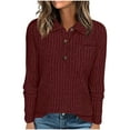 thumbnail image 1 of Ltctricy Women's T Shirts Long Sleeve V Neck Half Button Collared Ribbed Knit Tunic Tops Soft Casual Tee Blouses with Pocket(Wine,Small), 1 of 7