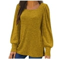 thumbnail image 1 of Ltctricy Women's T Shirts Plus Size Puff Lantern Long Sleeve Square Neck Ribbed Knit Lightweight Sweaters Casual Loose Blouses(Yellow,4X-Large), 1 of 5