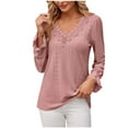 thumbnail image 1 of Ltctricy Women's T Shirts Ruffle Long Sleeve Lace Patchwork V Neck Eyelet Embroidered Tunic Tops Dressy Casual Blouses(Pink,Large), 1 of 7