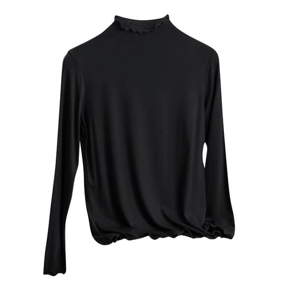 Ltctricy Women's Thermal Shirts Long Sleeve Mock Neck Ruffle Trim Slim Basic T Shirts Base Layer Tops Tight Undershirt Tees(Black,XX-Large)