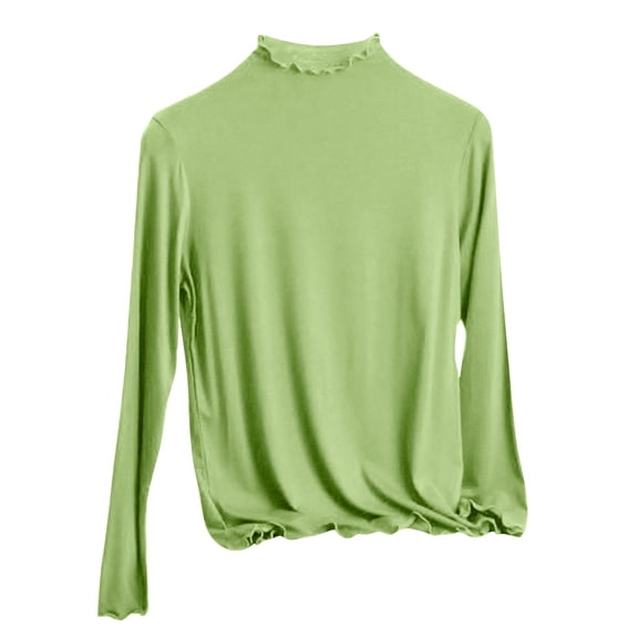 Ltctricy Women's Thermal Shirts Long Sleeve Mock Neck Ruffle Trim Slim Basic T Shirts Base Layer Tops Tight Undershirt Tees(Green,X-Large)