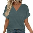 thumbnail image 1 of Ltctricy Women's Tops Trendy Eyelet Embroidered Short Sleeve V Neck Soft Casual T Shirts Loose Tunic Tee Blouses, 1 of 6