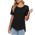 thumbnail image 1 of Ltctricy Women's Tops Trendy Lace Short Sleeve Crew Neck Asymmetrical Hem T Shirts Casual Tunic Blouses, 1 of 7