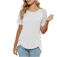 thumbnail image 1 of Ltctricy Women's Tops Trendy Lace Short Sleeve Crew Neck Asymmetrical Hem T Shirts Casual Tunic Blouses, 1 of 7
