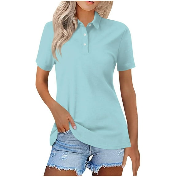 Ltctricy Women's Tops Trendy Solid Color Short Sleeve Quarter Button Lapel Collared Tunic T Shirts Business Casual Tees