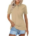 thumbnail image 1 of Ltctricy Women's Tops Trendy Solid Color Short Sleeve Quarter Button Lapel Collared Tunic T Shirts Business Casual Tees, 1 of 5
