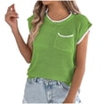 thumbnail image 1 of Ltctricy Women's Tops Cap Sleeve Crew Neck Hollow out Crochet Knit Pullover T-Shirts Lightweight Sweater Blouses with Pocket, 1 of 7