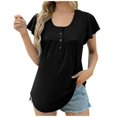 thumbnail image 1 of Ltctricy Women's Tunic Tops Crew Neck Half Button Pleated Short Sleeve Babydoll T Shirts Loose Casual Tee Blouses, 1 of 7