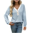 thumbnail image 1 of Ltctricy Women's Tunic Tops Fall Fashion Lantern Long Sleeve V Neck Half Button Striped T-Shirts Casual Loose Blouses(Sky Blue,Large), 1 of 7