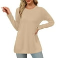 thumbnail image 1 of Ltctricy Women's Tunic Tops Fashion Soft Fleece Long Sleeve Crew Neck Solid Color Basic T Shirts Loose Casual Tee Blouses(Khaki,Medium), 1 of 4