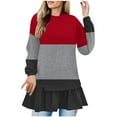 thumbnail image 1 of Ltctricy Women's Tunic Tops Long Sleeve Crew Neck Ruffle Hem Patchwork Color Block T Shirts Casual Loose Tee Blouses(Red,Medium), 1 of 5
