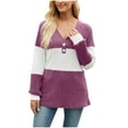thumbnail image 1 of Ltctricy Women's Tunic Tops Long Sleeve V Neck Quarter Button Color Block Ribbed Knit T Shirts Casual Loose Lightweight Sweaters(Purple,Small), 1 of 7
